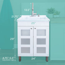 Carregar imagem no visualizador da galeria, Tehila White Vanity Cabinet and White Utility Sink with Stainless Steel Finish Low-Profile Pull-Down Faucet
