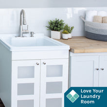 Carregar imagem no visualizador da galeria, Tehila White Vanity Cabinet and White Utility Sink with Stainless Steel Finish Low-Profile Pull-Down Faucet
