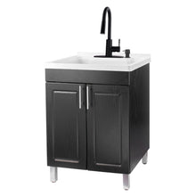 Cargar imagen en el visor de la galería, Tehila Black Vanity Cabinet and White Utility Sink with Black Finish High-Arc Pull-Down Faucet
