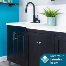 Cargar imagen en el visor de la galería, Tehila Black Vanity Cabinet and White Utility Sink with Black Finish High-Arc Pull-Down Faucet
