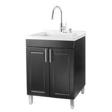Cargar imagen en el visor de la galería, Tehila Black Vanity Cabinet and White Utility Sink with Chrome Finish High-Arc Pull-Down Faucet
