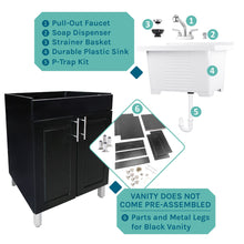 Load image into Gallery viewer, Tehila Black Vanity Cabinet and White Utility Sink with Chrome Finish Pull-Out Faucet
