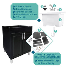 Load image into Gallery viewer, Tehila Black Vanity Cabinet and White Utility Sink with Stainless Steel Finish Pull-Out Faucet
