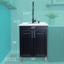Load image into Gallery viewer, Tehila Black Vanity Cabinet and White Utility Sink with Black Finish High-Arc Coil Pull-Down Faucet
