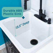 Load image into Gallery viewer, Tehila Black Vanity Cabinet and White Utility Sink with Black Finish High-Arc Coil Pull-Down Faucet
