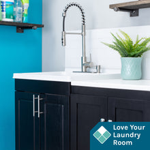 Load image into Gallery viewer, Tehila Black Vanity Cabinet and White Utility Sink with Stainless Steel Finish High-Arc Coil Pull-Down Faucet
