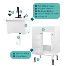 Load image into Gallery viewer, Tehila White Vanity Cabinet and White Utility Sink with Black Finish High-Arc Pull-Down Faucet
