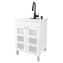 Load image into Gallery viewer, Tehila White Vanity Cabinet and White Utility Sink with Black Finish High-Arc Pull-Down Faucet
