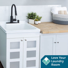 Load image into Gallery viewer, Tehila White Vanity Cabinet and White Utility Sink with Black Finish High-Arc Pull-Down Faucet
