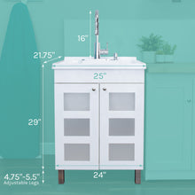 Cargar imagen en el visor de la galería, Tehila White Vanity Cabinet and White Utility Sink with Chrome Finish High-Arc Pull-Down Faucet
