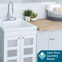 Cargar imagen en el visor de la galería, Tehila White Vanity Cabinet and White Utility Sink with Chrome Finish High-Arc Pull-Down Faucet
