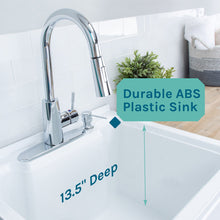 Cargar imagen en el visor de la galería, Tehila White Vanity Cabinet and White Utility Sink with Chrome Finish High-Arc Pull-Down Faucet
