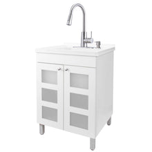 Cargar imagen en el visor de la galería, Tehila White Vanity Cabinet and White Utility Sink with Stainless Steel Finish High-Arc Pull-Down Faucet
