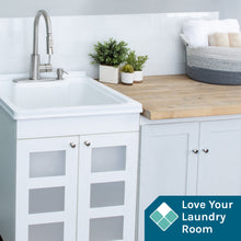 Cargar imagen en el visor de la galería, Tehila White Vanity Cabinet and White Utility Sink with Stainless Steel Finish High-Arc Pull-Down Faucet
