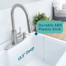 Cargar imagen en el visor de la galería, Tehila White Vanity Cabinet and White Utility Sink with Stainless Steel Finish High-Arc Pull-Down Faucet
