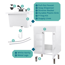 Cargar imagen en el visor de la galería, Tehila White Vanity Cabinet and White Utility Sink with Black Finish Pull-Out Faucet
