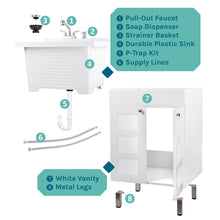 Cargar imagen en el visor de la galería, Tehila White Vanity Cabinet and White Utility Sink with Chrome Finish Pull-Out Faucet
