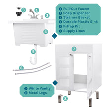 Cargar imagen en el visor de la galería, Tehila White Vanity Cabinet and White Utility Sink with Stainless Steel Finish Pull-Out Faucet
