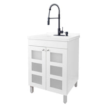 Cargar imagen en el visor de la galería, Tehila White Vanity Cabinet and White Utility Sink with Black Finish High-Arc Coil Pull-Down Faucet
