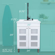 Cargar imagen en el visor de la galería, Tehila White Vanity Cabinet and White Utility Sink with Black Finish High-Arc Coil Pull-Down Faucet
