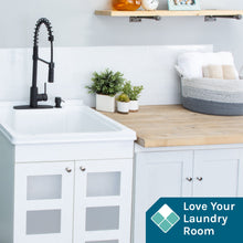 Cargar imagen en el visor de la galería, Tehila White Vanity Cabinet and White Utility Sink with Black Finish High-Arc Coil Pull-Down Faucet
