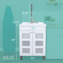 Load image into Gallery viewer, Tehila White Vanity Cabinet and White Utility Sink with Stainless Steel Finish High-Arc Coil Pull-Down Faucet
