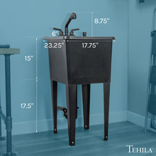 Cargar imagen en el visor de la galería, Tehila Space Saver Freestanding Black Utility Sink with Black Finish Pull-Out Faucet
