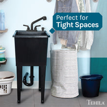 Cargar imagen en el visor de la galería, Tehila Space Saver Freestanding Black Utility Sink with Black Finish Pull-Out Faucet
