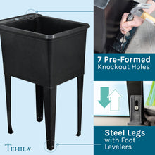Cargar imagen en el visor de la galería, Tehila Space Saver Freestanding Black Utility Sink with Black Finish Pull-Out Faucet
