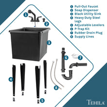 Cargar imagen en el visor de la galería, Tehila Space Saver Freestanding Black Utility Sink with Black Finish Pull-Out Faucet
