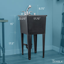 Cargar imagen en el visor de la galería, Tehila Space Saver Freestanding Black Utility Sink with Chrome Finish Pull-Out Faucet
