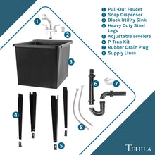 Cargar imagen en el visor de la galería, Tehila Space Saver Freestanding Black Utility Sink with Chrome Finish Pull-Out Faucet
