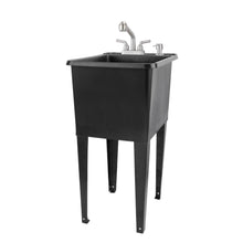 Cargar imagen en el visor de la galería, Tehila Space Saver Freestanding Black Utility Sink with Stainless Steel Finish Pull-Out Faucet
