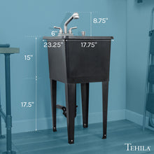 Cargar imagen en el visor de la galería, Tehila Space Saver Freestanding Black Utility Sink with Stainless Steel Finish Pull-Out Faucet
