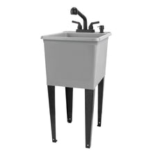 Load image into Gallery viewer, Tehila Space Saver Freestanding Grey Utility Sink with Black Finish Pull-Out Faucet
