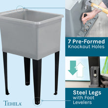 Load image into Gallery viewer, Tehila Space Saver Freestanding Grey Utility Sink with Black Finish Pull-Out Faucet
