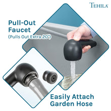 Load image into Gallery viewer, Tehila Space Saver Freestanding Grey Utility Sink with Black Finish Pull-Out Faucet
