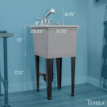 Cargar imagen en el visor de la galería, Tehila Space Saver Freestanding Grey Utility Sink with Stainless Steel Finish Pull-Out Faucet

