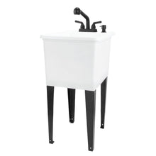 Cargar imagen en el visor de la galería, Tehila Space Saver Freestanding White Utility Sink with Black Finish Pull-Out Faucet
