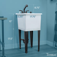 Cargar imagen en el visor de la galería, Tehila Space Saver Freestanding White Utility Sink with Black Finish Pull-Out Faucet
