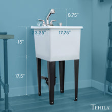 Load image into Gallery viewer, Tehila Space Saver Freestanding White Utility Sink with Chrome Finish Pull-Out Faucet
