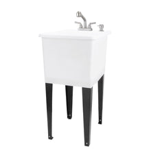 Load image into Gallery viewer, Tehila Space Saver Freestanding White Utility Sink with Stainless Steel Finish Pull-Out Faucet
