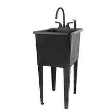 Cargar imagen en el visor de la galería, Tehila Space Saver Freestanding Black Utility Sink with Black Finish Gooseneck Faucet and Side Sprayer
