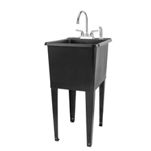 Cargar imagen en el visor de la galería, Tehila Space Saver Freestanding Black Utility Sink with Chrome Finish Gooseneck Faucet and Side Sprayer
