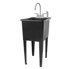 Load image into Gallery viewer, Tehila Space Saver Freestanding Black Utility Sink with Stainless Steel Finish Gooseneck Faucet and Side Sprayer
