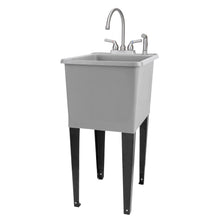 Cargar imagen en el visor de la galería, Tehila Space Saver Freestanding Grey Utility Sink with Stainless Steel Finish Gooseneck Faucet and Side Sprayer
