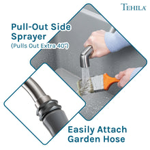 Cargar imagen en el visor de la galería, Tehila Space Saver Freestanding Grey Utility Sink with Stainless Steel Finish Gooseneck Faucet and Side Sprayer
