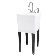 Cargar imagen en el visor de la galería, Tehila Space Saver Freestanding White Utility Sink with Stainless Steel Finish Gooseneck Faucet and Side Sprayer

