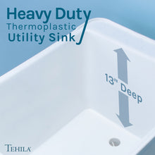 Cargar imagen en el visor de la galería, Tehila Space Saver Freestanding White Utility Sink with Stainless Steel Finish Gooseneck Faucet and Side Sprayer
