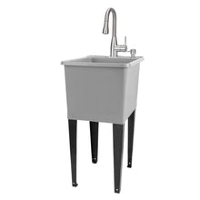 Cargar imagen en el visor de la galería, Tehila Space Saver Freestanding Grey Utility Sink with Stainless Steel Finish Low-Profile Pull-Down Faucet
